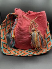 Wayuu MOCHILA bag MULTICOLORED hand-woven Colombian indigenous tribe  Pink