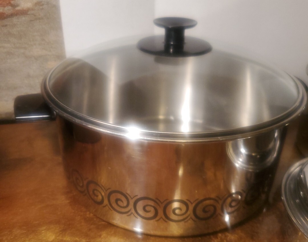 Vintage Ekco Stainless Steel Pots and Pans w/lids Set 4. 3 Ply. Various