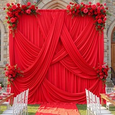 Red Backdrop Curtain 2 PCS 10x12ft Wrinkle Free Polyester Photo Drapes