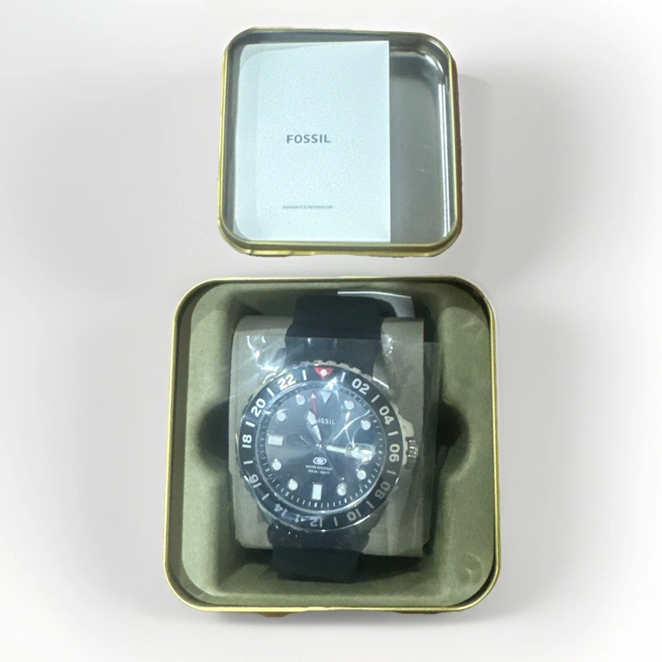 Fossil Blue GMT FS6036 Black Diver Watch 46mm Silicone Strap 100M - image 2 of 3