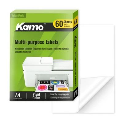 Papier Autocollant Premium Blanc – 60 feuilles, Étiquettes adhésives mates - Photo 1/4