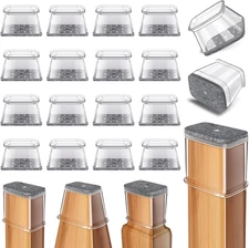 24 Pcs Chair Leg Floor Protectors Rectangle, Silicone Felt Furniture Leg Pads Ca