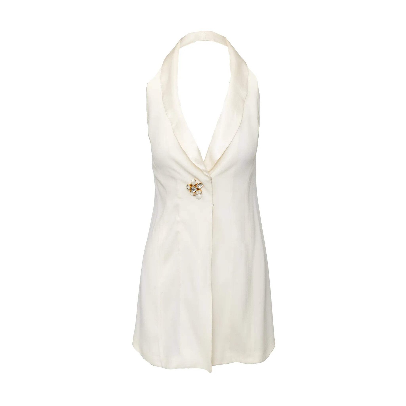 Mini abito Emporio Armani Halter bianco sporco misto seta schiena aperta designer