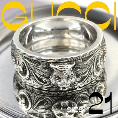 Near GUCCI Silver 925 Ring, Size 21, Tiger Head With Box