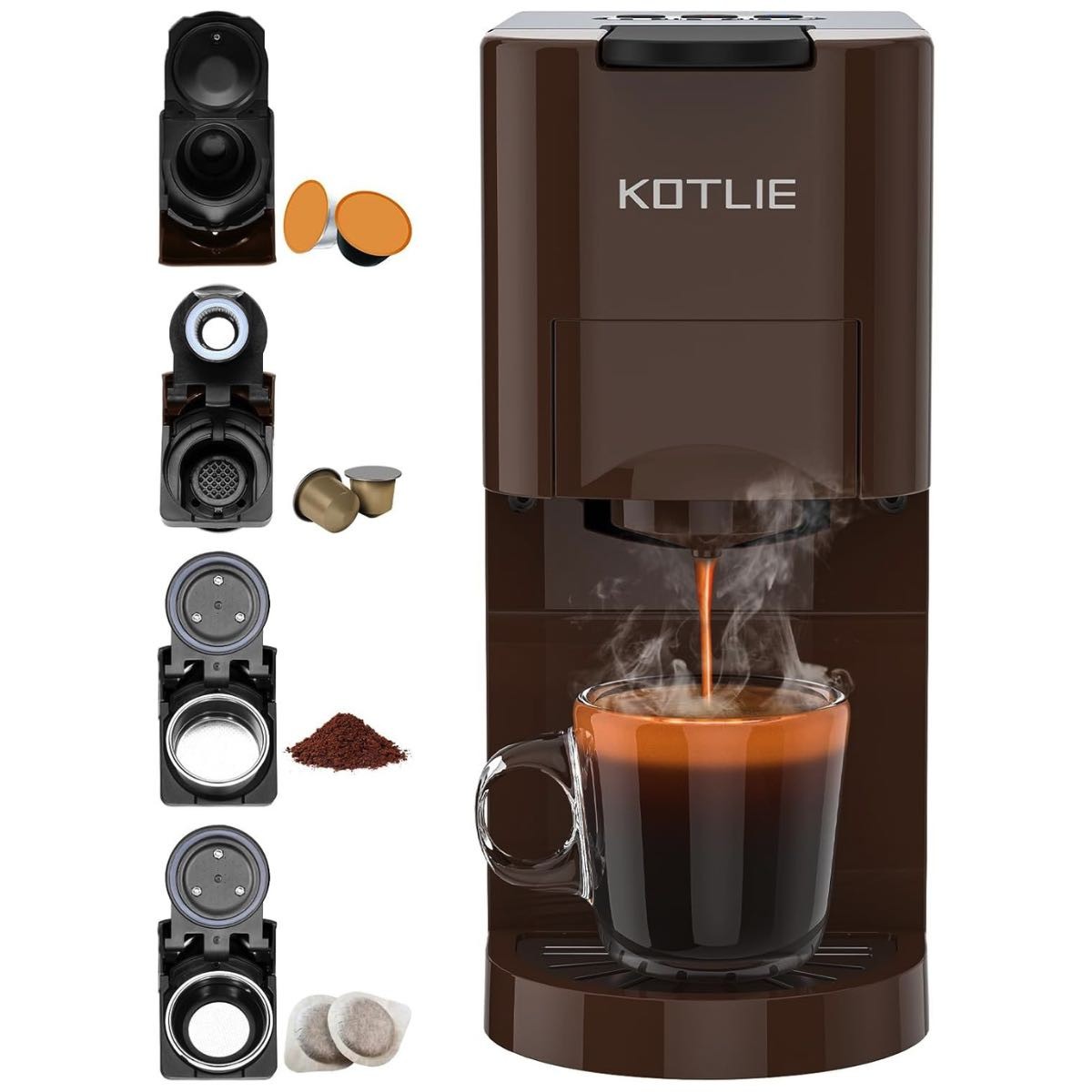 4in1 Kaffeemaschine Pad Maschine Kapsel Kaffeemaschine Pulver 4 Einsätze 19bar