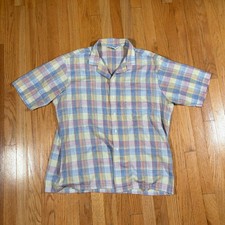 Vintage McGregor Loop Collar Plaid Pastel Colored Short Sleeve Camp Collar Shirt