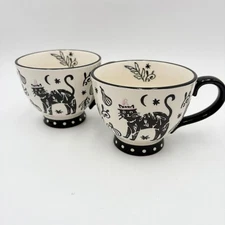 Potter's Studio Halloween Black Cat Witch Hat Coffee Mugs Set of 2