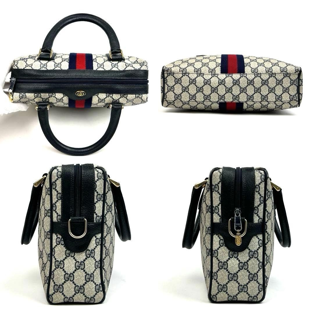 Old GUCCI Navy Sherry Line Web GG Supreme Mini Boston Handbag PVC Vintage Rare image 5