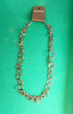 Vintage NEW- Daisy Fuentes Hammered Copper Bronze Tone Ring Necklace 34'' Length