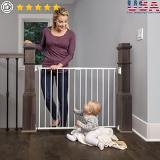 Top of Stairs Baby Gate Adjustable Walk Through Metal Safety Gate Childproofing
