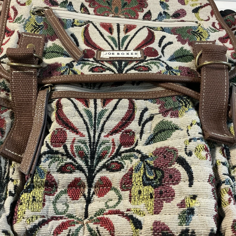 Joe Boxer 复古背包编织挂毯花卉图案拉链口袋抽绳 — 第 4/4 张图片