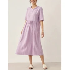 Lintico Women's Lavender SUSAN 100% Linen V-neck Shawl Pleated Long Dress Size S