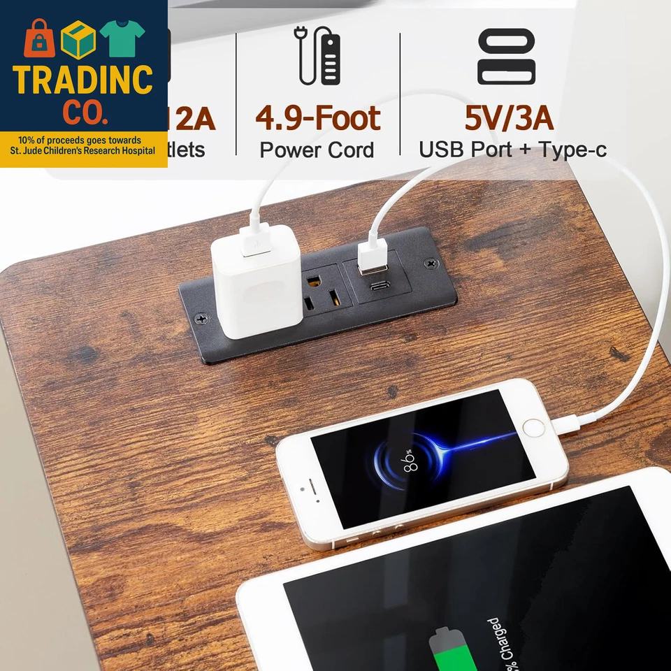 End Tables Living Room with Charging Station, Narrow Side Table with USB Ports a - Image 4 of 4