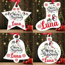 Personalised Christmas Tree Decoration Bauble Xmas Hanging Ornament Wood Acrylic
