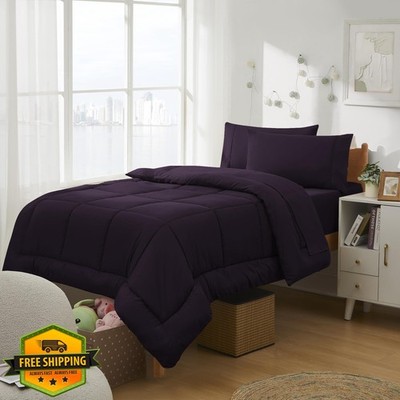 Full Size 7 Pc Bed in a Bag Comforter Set Purple College Dorm
