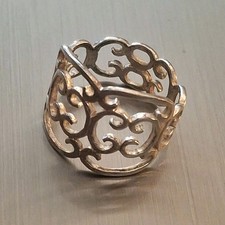 Vintage Signed 925 Sterling Silver Ring Scroll Curve Wide Band 3 Grams SZ 7.5 