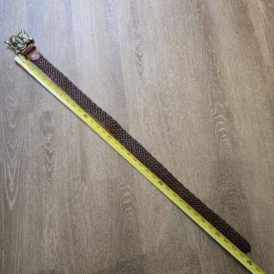 Vintage Delia\'s Brown Braided Leather Belt Brass Owl Buckle 27-31 Grunge Wide Brown Braided Leather Belt Brass Owl Buckle 27-31 Dirtbag  main image 4