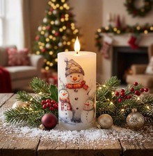 Winter Holiday Snowman Family Timer Pillar w/ Timer- 6"