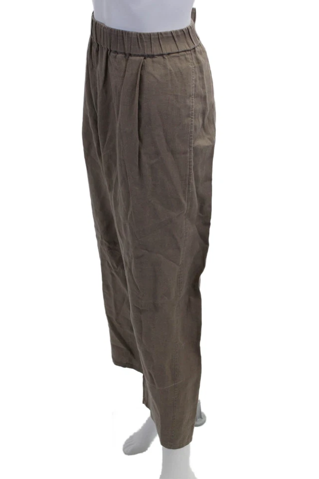 Eileen Fisher Womens Cropped Organic Linen Pants Brown Bohemian Size XL - Image 2 of 4