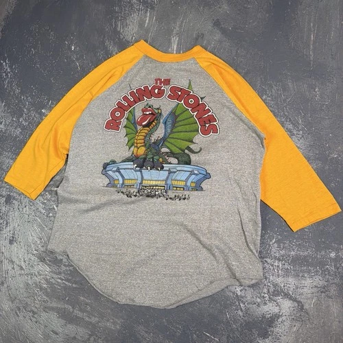 RARE YELLOW Vintage Rolling Stones US Tour Raglan SIZE 1980s vintage concert t-shirt, vintage, size L, single stitch, B+ condition