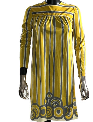 Vintage 1960's Lord and Taylor Size M-L Yellow Striped  Shift  Skirt Dress Mod