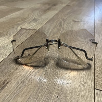 Vtg Polaris Rimless Butterfly Tinted Lens Glasses Frames Sweden BOHO Rose