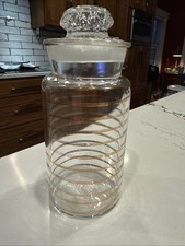 Mid Century Apothecary Jar With Gold Guilded Bands 8 Inches Tall