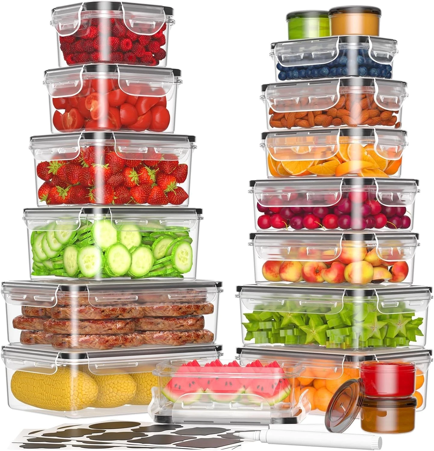 36-Piece Food Storage Containers with Lids(18 Container & 18 Lid), Plastic Food