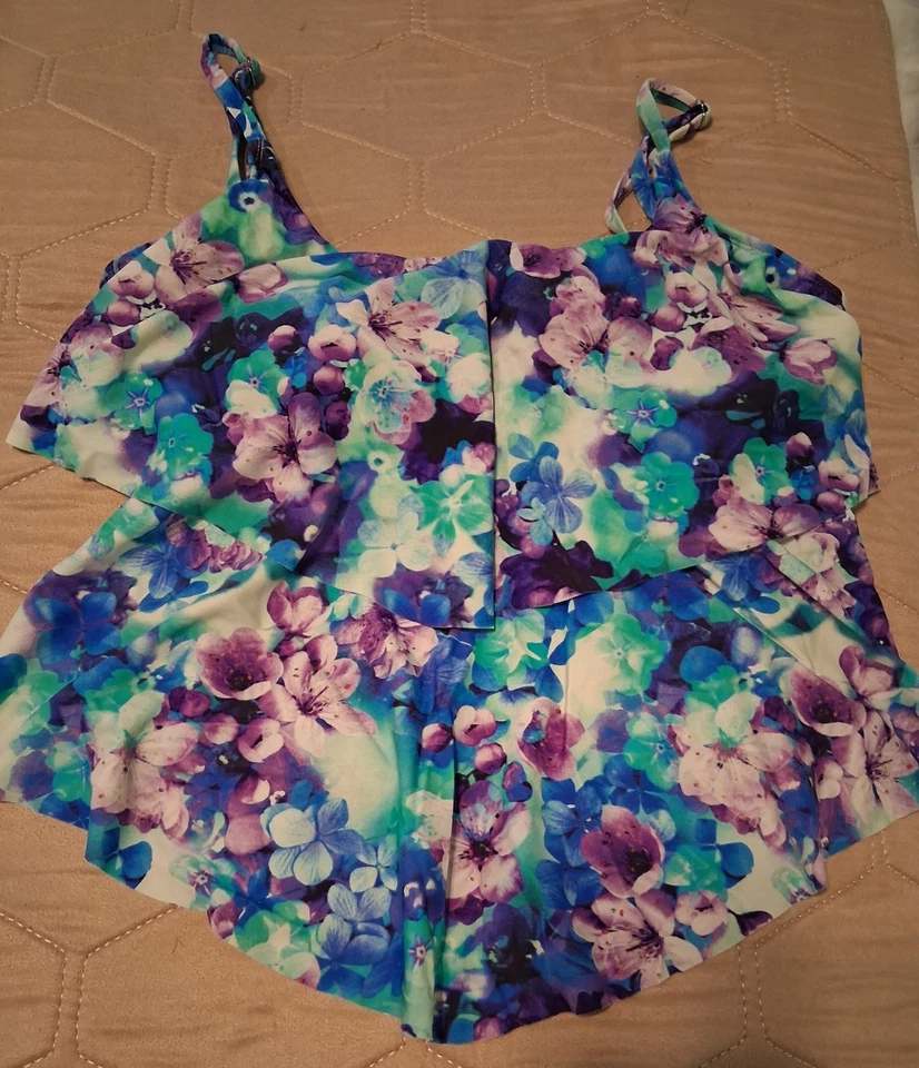 2 Mujer Tankini Traje de Baño Traje de Baño Tops Solo Paisley Floral Usado Talla 14 Foto 2 de 4