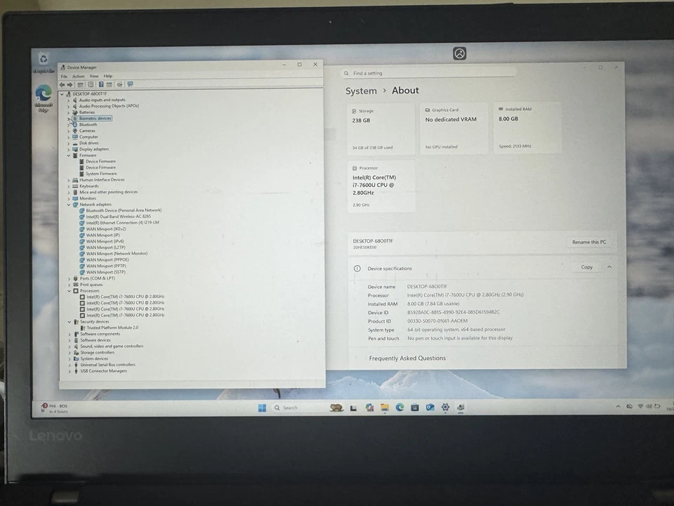 Lote Lenovo T570/T470 (Core i7-7600 8Gb Ram, *NO* SSD 1920x1080 pantalla) barebone Foto 2 de 4