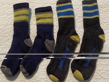 2 Pair Smart Wool Socks Kids Large Shoe Size 3-6 Black Blue Green Stripe