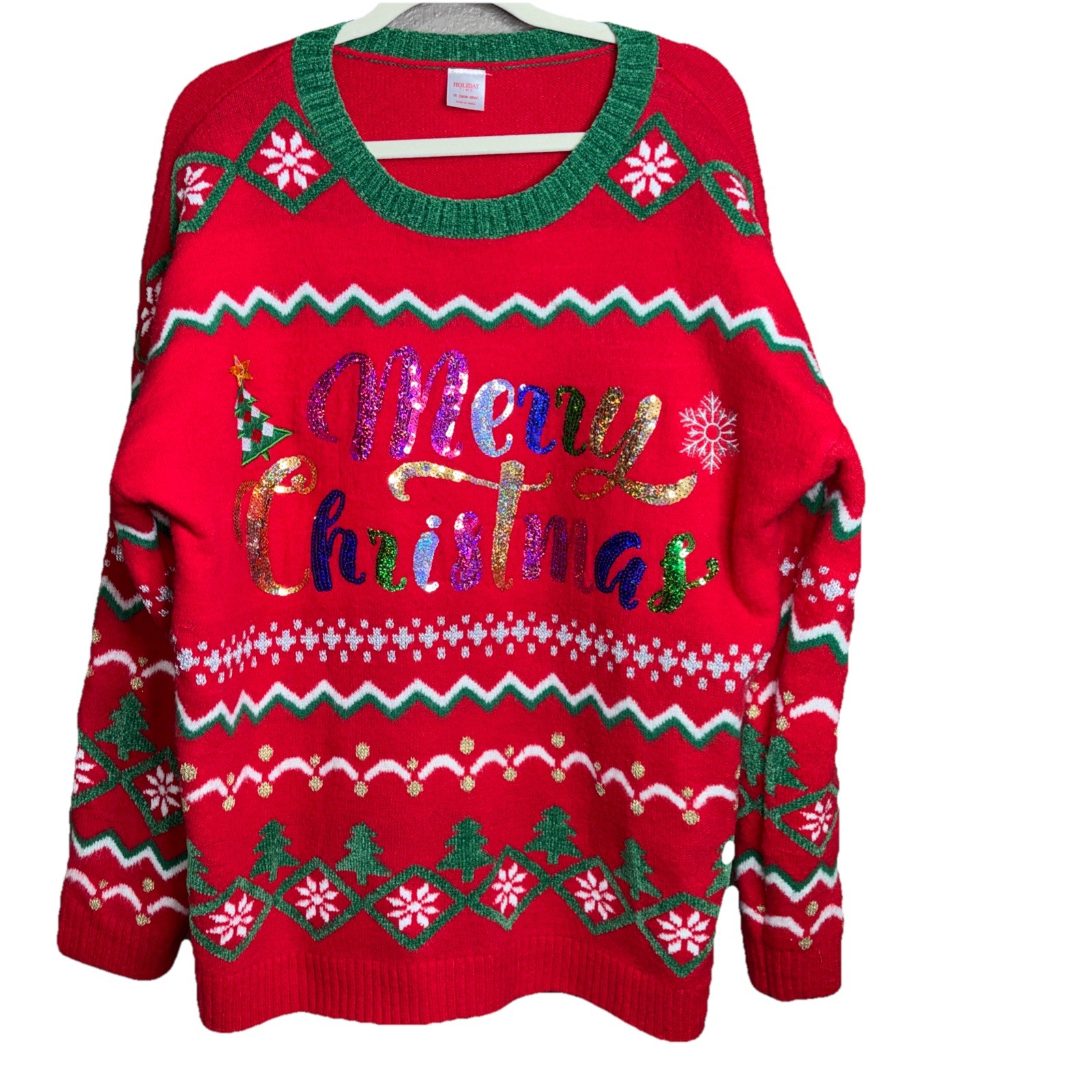 Holiday Time Women  Ugly Christmas Trees Sweater 1 XL 16-18 bling Sequins