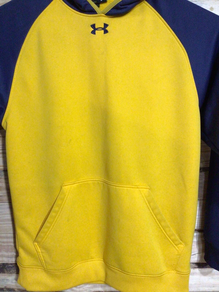 Мужская толстовка с капюшоном Under Armour желтая темно-синяя средний свободный крой пуловер толстовка - Изображение 4 из 4