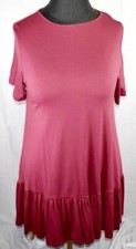 ASOS Tshirt Dress Plus Size 14 Rose Pink Soft Knit Short Sleeve Ruffled Hem