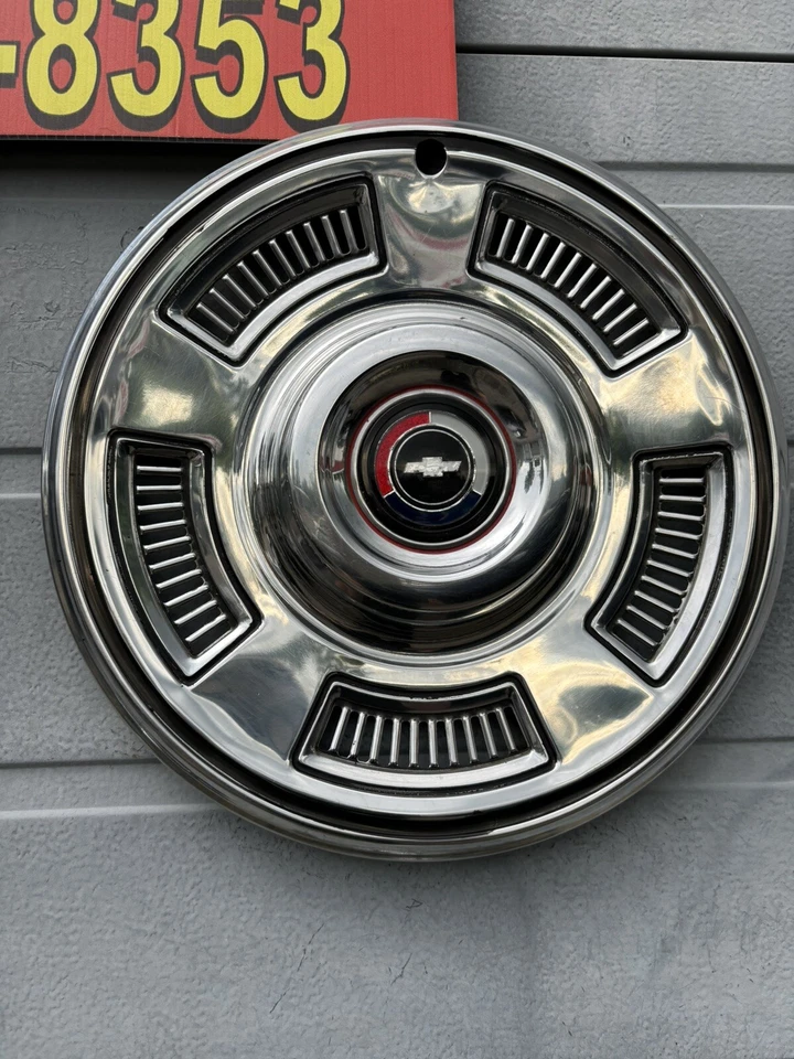 Chevrolet Chevelle Malibu 1967 Elcamino 14"" juego de tapacubos Poverty 4 rojo blanco azul Foto 3 de 4