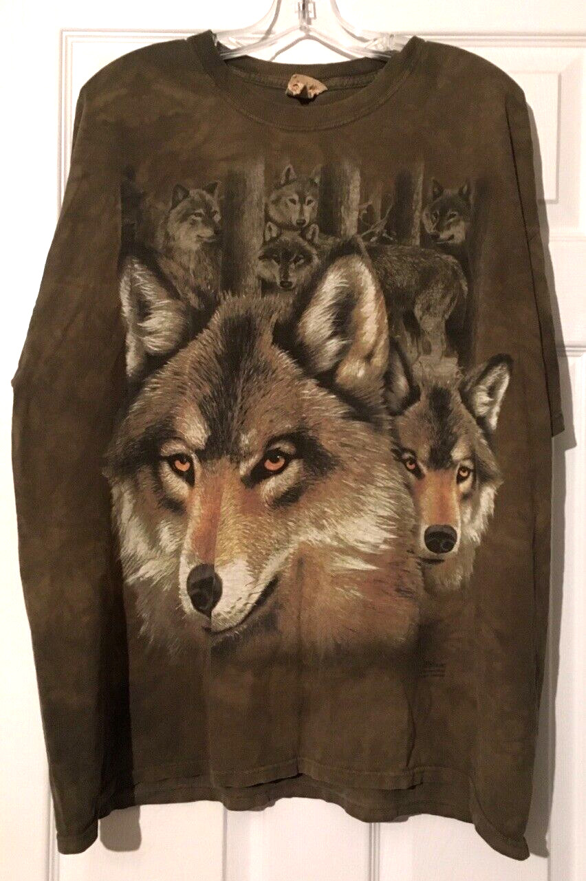 The Mountain Y2K 2004 Wolf Pack Vintage Green/Brown Tie Dye T-Shirt Men's XL