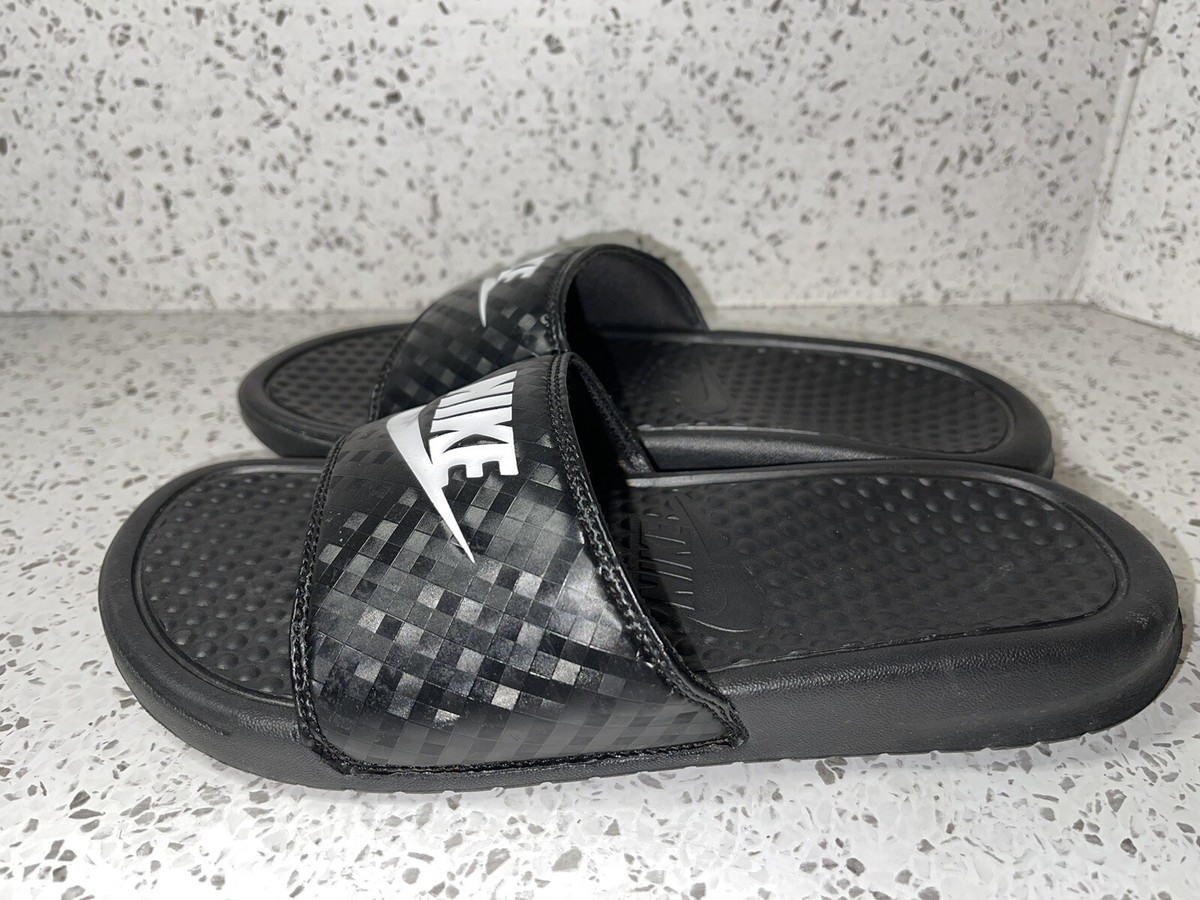 Womens Nike Benassi JDI Slip On Slides Sandals Black White 343881