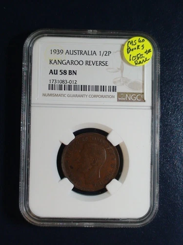 1939 AUSTRALIA HALF PENNY NGC AU58 BN 1/2P KANGAROO REV Coin PRICED TO SELL NOW!