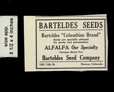 1927 Barteldes Seeds Alfalfa Denver CO Vintage Print Ad 17480