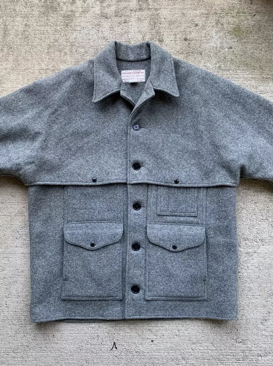 RARE Filson Double Mackinaw Wool Cruiser 48 Grey Cape Heavy Jacket XL Large VTG