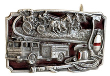 1985 3D Siskiyou Belt Buckle American Firefighters Pewter Enamel J-30 Fire Dept