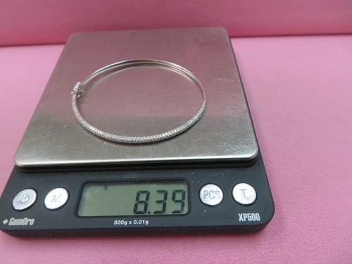 18k Solid W. Gold Diamond Bangle Bracelet w/ Safety Lock 8.39 Grams - Picture 11 of 12