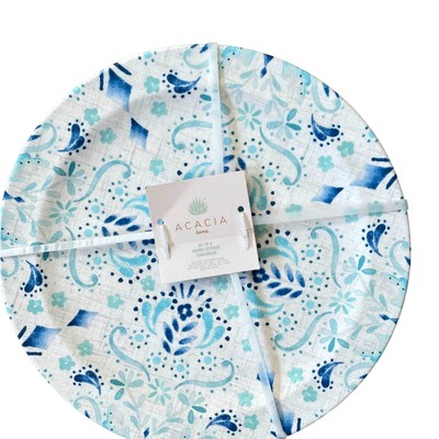 ACADIA HOME Melamine 10.5'' Dinner Plates Set 4 Blue Teal White Iznik Print NEW