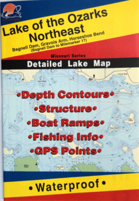 Lake of the Ozarks Northeast Detailed Fishing Map, GPS Points, Waterproof #L160