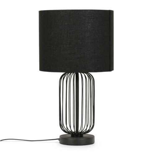 Black Metal Touch Table Lamp Drum Lampshade Geometric Base Living Room Light - Afbeelding 1 van 6