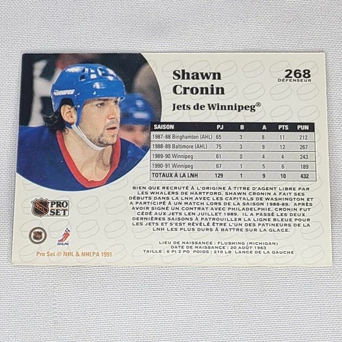 1991-92 Pro Set Hockey French #268 Shawn Cronin Winnipeg Jets - Picture 4 of 4