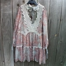 ASOS DESIGN DRESS WOMEN 12 PAISLEY PRINT LACE DETAIL MINI DRESS TIERED SKIRT