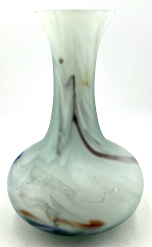 Satin Glass Vase Navy Blue Swirl Vase Hand-blown 7.5" Tall Vintage - Picture 3 of 5