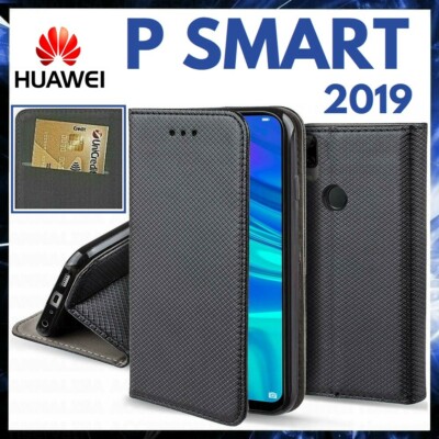 BOOK WALLET CASE for Huawei P Smart 2019 Black Leather Cover PSMART