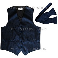New Men's Paisley Tuxedo Vest Self-tie Bowtie prom Navy blue wedding formal prom